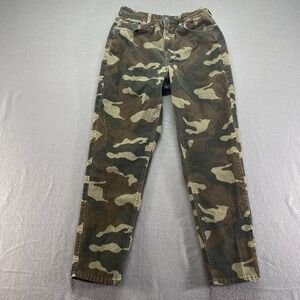 American Eagle Mom Jeans Womens 4 Green Camo Corduroy High Rise Super Stretch